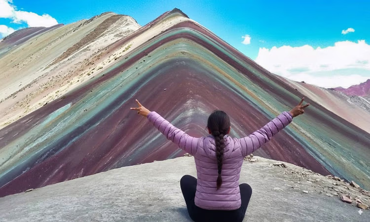 Hikers on Rainbow Mountain